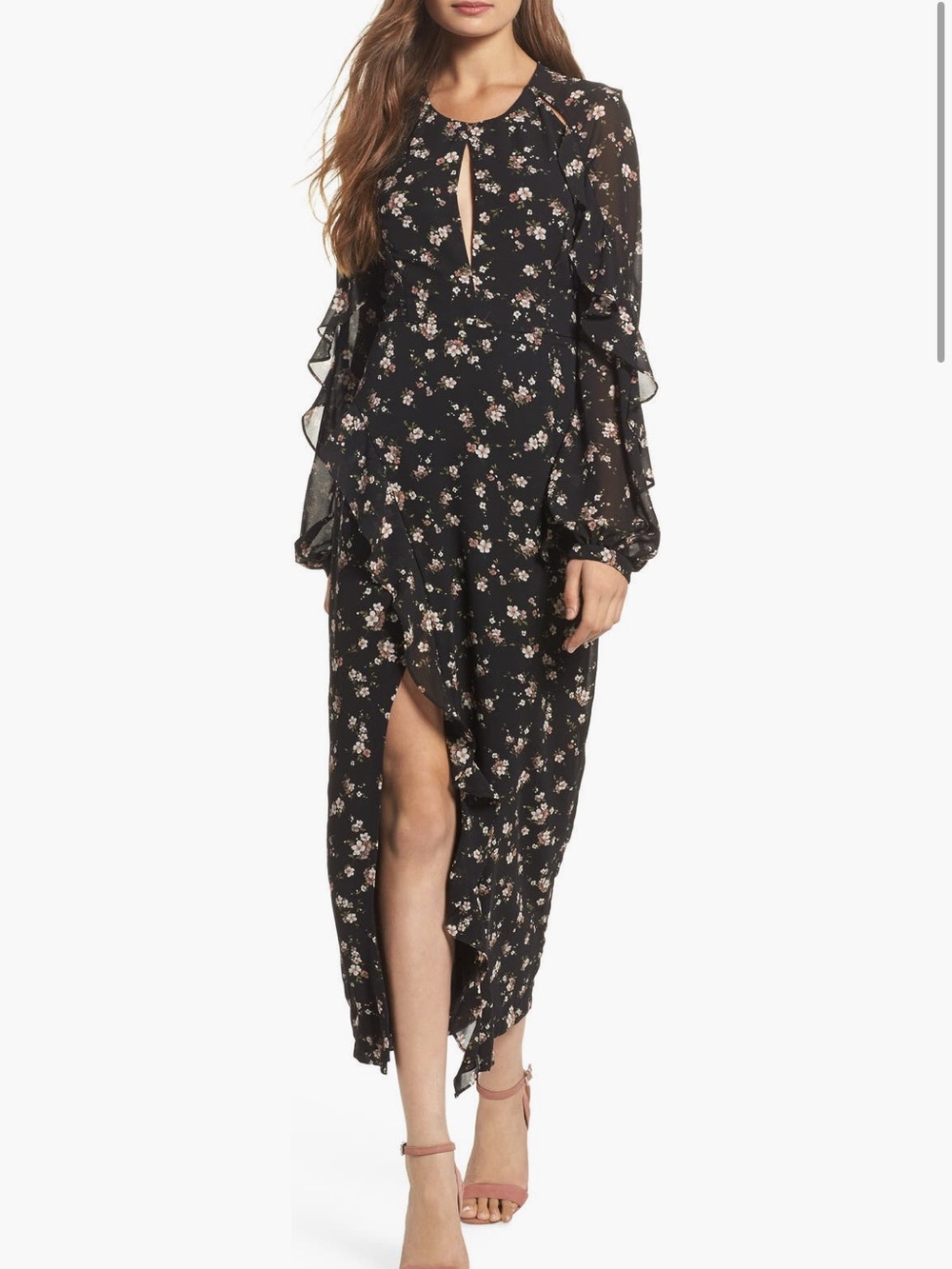 Bardot Black Floral Long Sleeve Dress